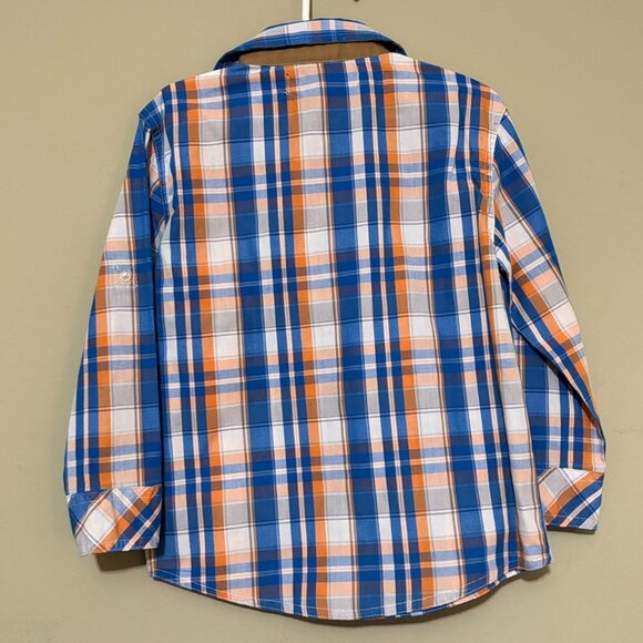 Blac Label Boys Blue Orange White Tan Button Down Long Sleeve Shirt 4T - Picture 2 of 3